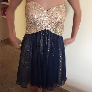 Blue and gold short formal dress